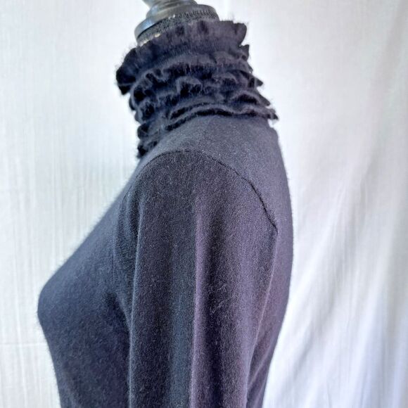 Eccoci Women's Black Ruffle Neck Cashmere & Silk Turtleneck Sweater Sz S - Picture 6 of 13